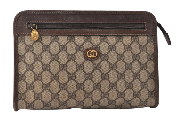 Authentic GUCCI Vintage Clutch Hand Bag Purse GG PVC Leather Brown Junk 4119K