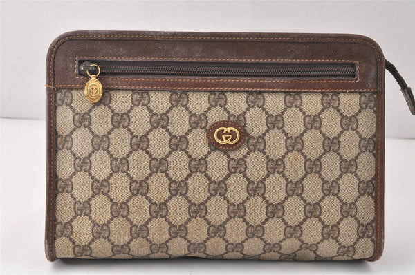 Authentic GUCCI Vintage Clutch Hand Bag Purse GG PVC Leather Brown Junk 4119K
