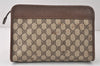 Authentic GUCCI Vintage Clutch Hand Bag Purse GG PVC Leather Brown Junk 4119K