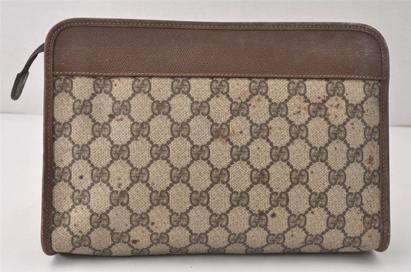 Authentic GUCCI Vintage Clutch Hand Bag Purse GG PVC Leather Brown Junk 4119K