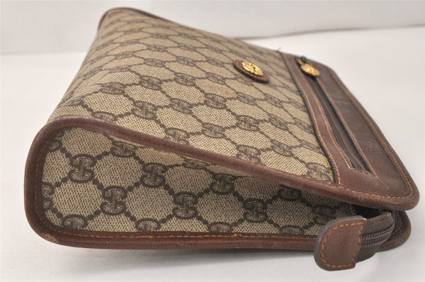Authentic GUCCI Vintage Clutch Hand Bag Purse GG PVC Leather Brown Junk 4119K