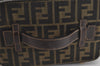 Authentic FENDI Zucca Folding Vanity Hand Bag Pouch Nylon Leather Brown 4120J