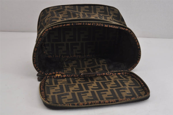 Authentic FENDI Zucca Folding Vanity Hand Bag Pouch Nylon Leather Brown 4120J