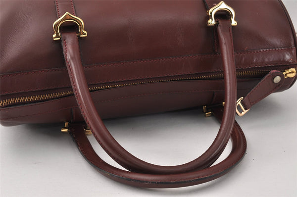 Authentic Cartier Must de Cartier Hand Boston Bag Leather Bordeaux Red 4120K