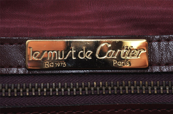 Authentic Cartier Must de Cartier Hand Boston Bag Leather Bordeaux Red 4120K