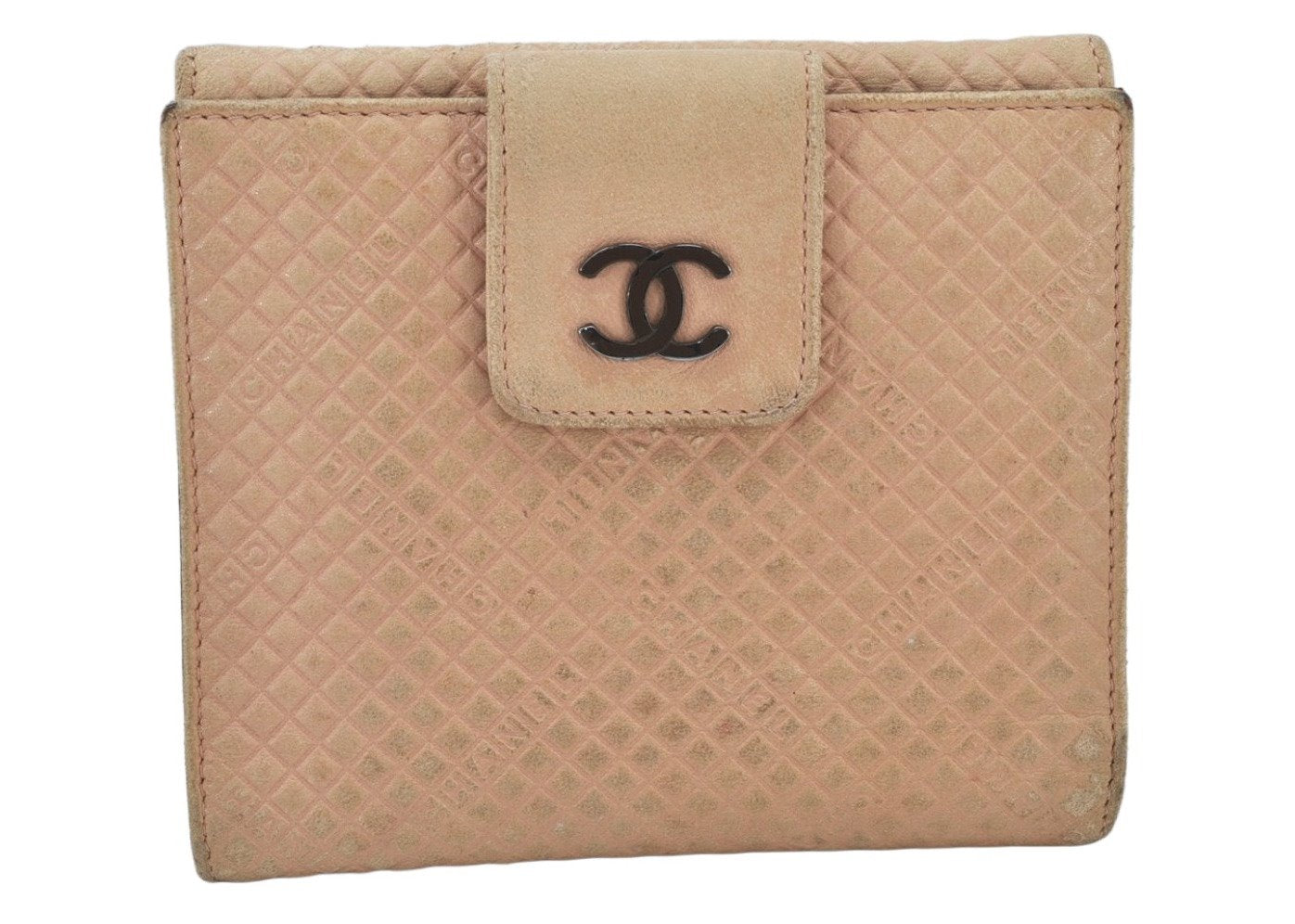 Auth CHANEL Calf Skin Micro Belted CoCo Mark Bifold Wallet Purse Beige 4122K