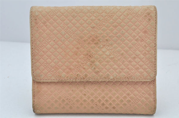 Auth CHANEL Calf Skin Micro Belted CoCo Mark Bifold Wallet Purse Beige 4122K