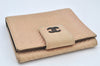 Auth CHANEL Calf Skin Micro Belted CoCo Mark Bifold Wallet Purse Beige 4122K