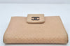 Auth CHANEL Calf Skin Micro Belted CoCo Mark Bifold Wallet Purse Beige 4122K