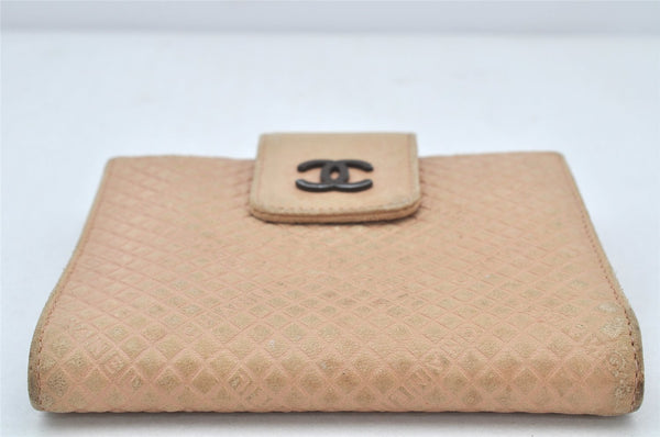 Auth CHANEL Calf Skin Micro Belted CoCo Mark Bifold Wallet Purse Beige 4122K