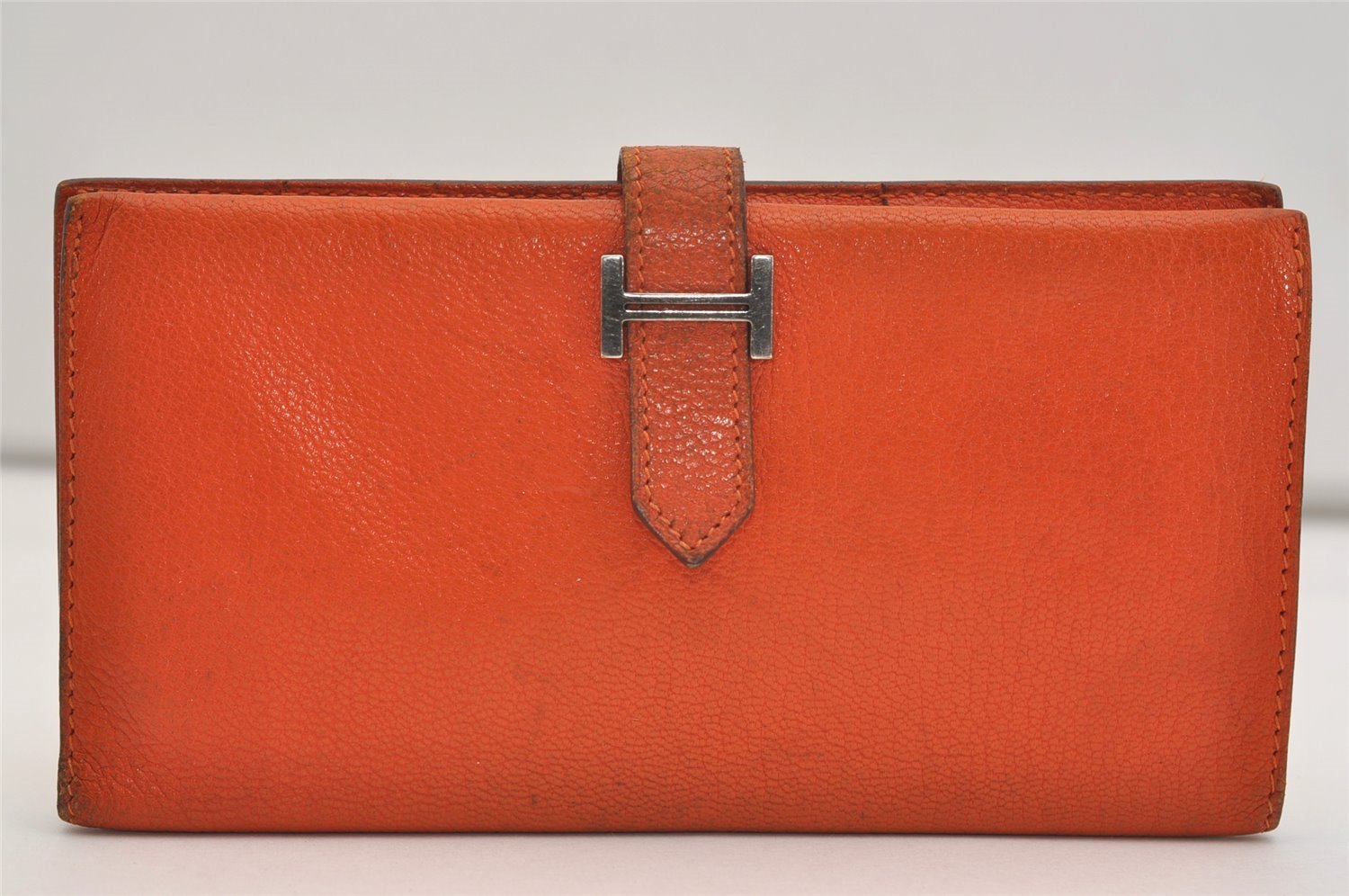 Authentic HERMES Bearn Classic Vintage Leather Long Wallet Purse Orange 4125J