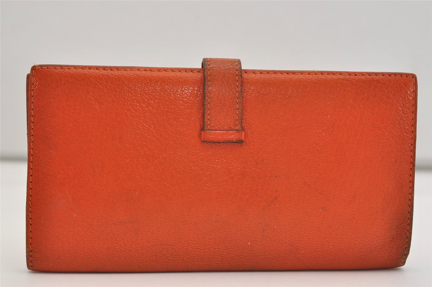 Authentic HERMES Bearn Classic Vintage Leather Long Wallet Purse Orange 4125J