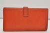 Authentic HERMES Bearn Classic Vintage Leather Long Wallet Purse Orange 4125J