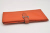 Authentic HERMES Bearn Classic Vintage Leather Long Wallet Purse Orange 4125J