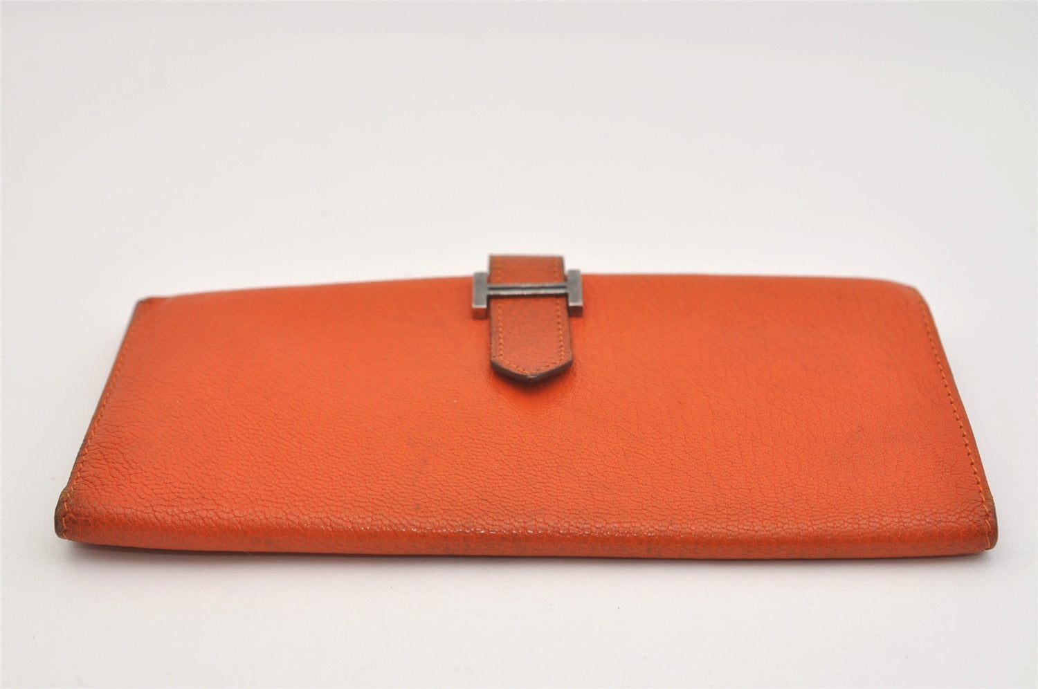 Authentic HERMES Bearn Classic Vintage Leather Long Wallet Purse Orange 4125J