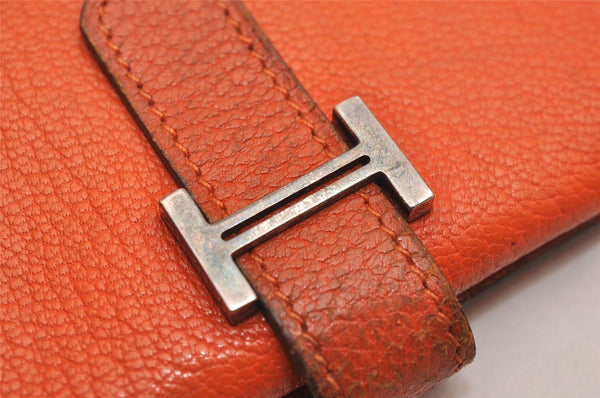 Authentic HERMES Bearn Classic Vintage Leather Long Wallet Purse Orange 4125J