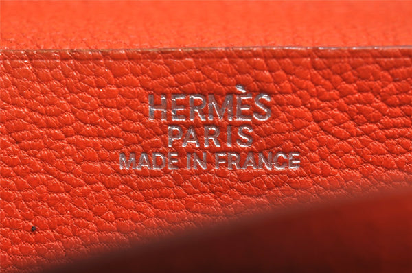 Authentic HERMES Bearn Classic Vintage Leather Long Wallet Purse Orange 4125J