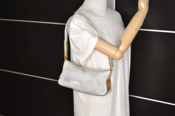 Authentic PRADA Sports Polyester Enamel Shoulder Hand Bag Silver Yellow 4125K