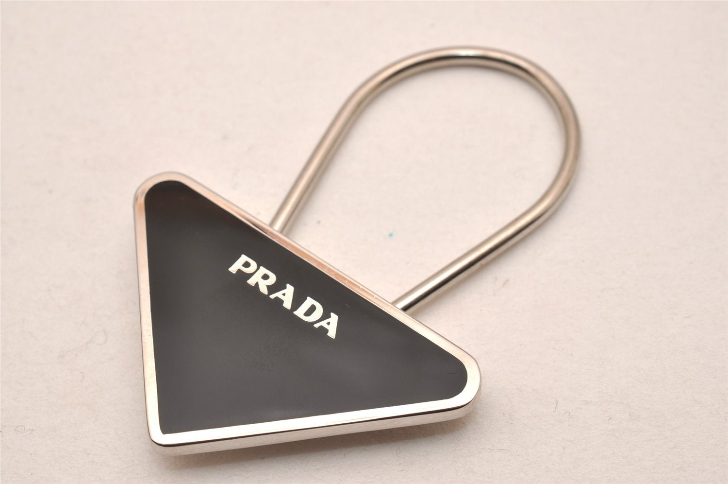 Authentic PRADA Vintage Logo Key Ring Charm M713 Silver Plating Box 4127J