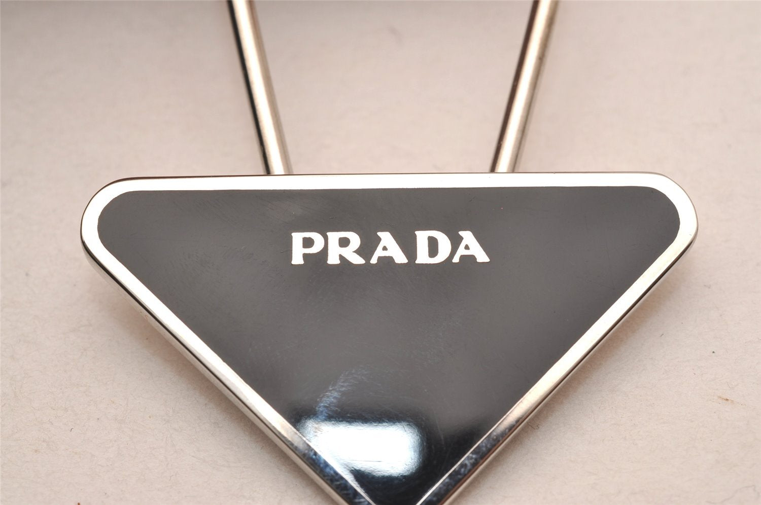 Authentic PRADA Vintage Logo Key Ring Charm M713 Silver Plating Box 4127J