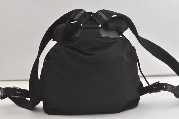 Authentic PRADA Vintage Nylon Tessuto Leather Drawstring Backpack Black 4128K