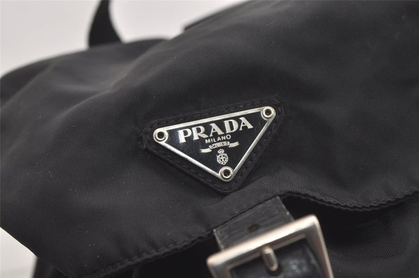 Authentic PRADA Vintage Nylon Tessuto Leather Drawstring Backpack Black 4128K