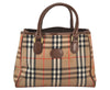 Authentic Burberrys Vintage Nova Check Canvas Leather Hand Bag Brown Beige 4131K