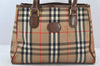 Authentic Burberrys Vintage Nova Check Canvas Leather Hand Bag Brown Beige 4131K