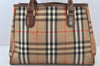 Authentic Burberrys Vintage Nova Check Canvas Leather Hand Bag Brown Beige 4131K