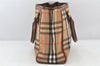Authentic Burberrys Vintage Nova Check Canvas Leather Hand Bag Brown Beige 4131K