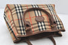 Authentic Burberrys Vintage Nova Check Canvas Leather Hand Bag Brown Beige 4131K