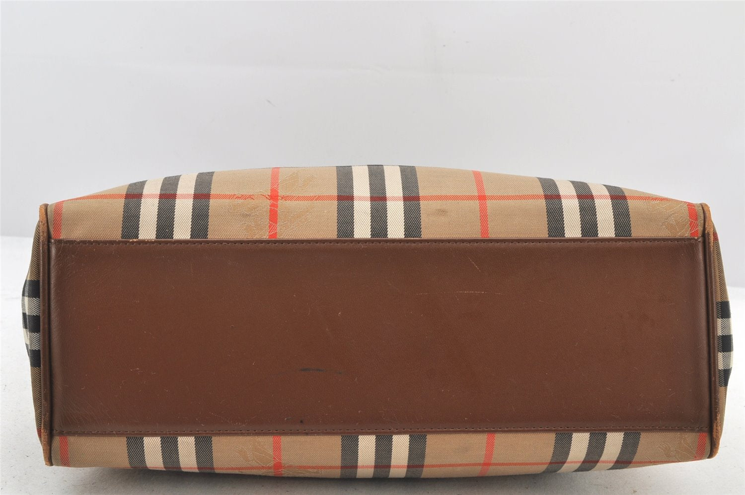 Authentic Burberrys Vintage Nova Check Canvas Leather Hand Bag Brown Beige 4131K