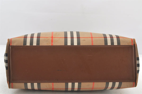 Authentic Burberrys Vintage Nova Check Canvas Leather Hand Bag Brown Beige 4131K