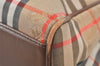 Authentic Burberrys Vintage Nova Check Canvas Leather Hand Bag Brown Beige 4131K