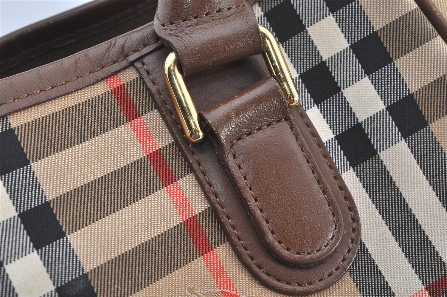 Authentic Burberrys Vintage Nova Check Canvas Leather Hand Bag Brown Beige 4131K