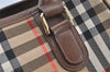 Authentic Burberrys Vintage Nova Check Canvas Leather Hand Bag Brown Beige 4131K