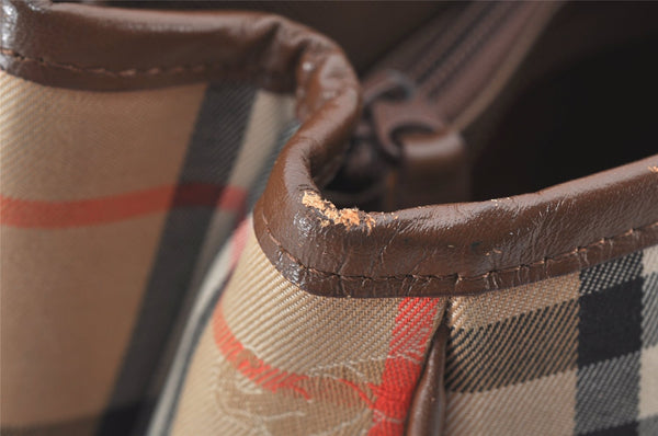 Authentic Burberrys Vintage Nova Check Canvas Leather Hand Bag Brown Beige 4131K
