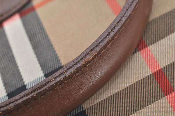 Authentic Burberrys Vintage Nova Check Canvas Leather Hand Bag Brown Beige 4131K