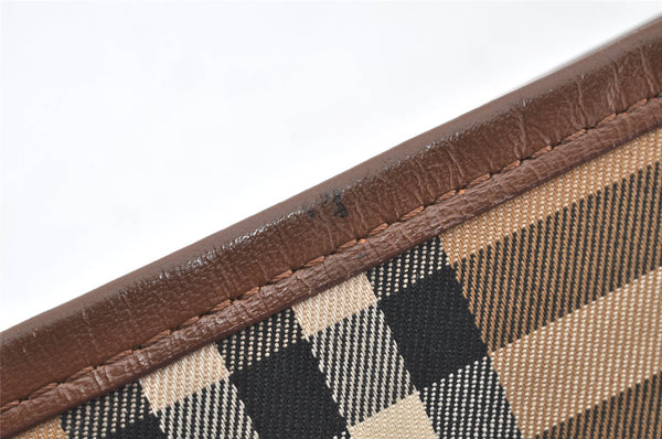 Authentic Burberrys Vintage Nova Check Canvas Leather Hand Bag Brown Beige 4131K