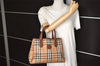 Authentic Burberrys Vintage Nova Check Canvas Leather Hand Bag Brown Beige 4131K