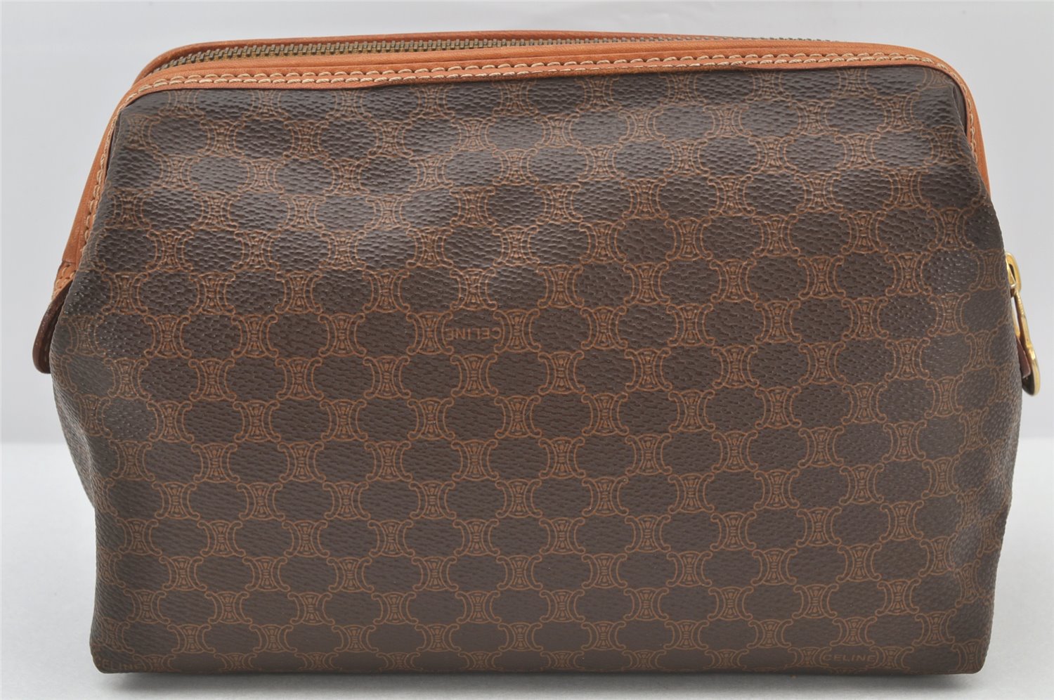 Authentic CELINE Macadam Blason Pattern Pouch Purse PVC Leather Brown 4137K