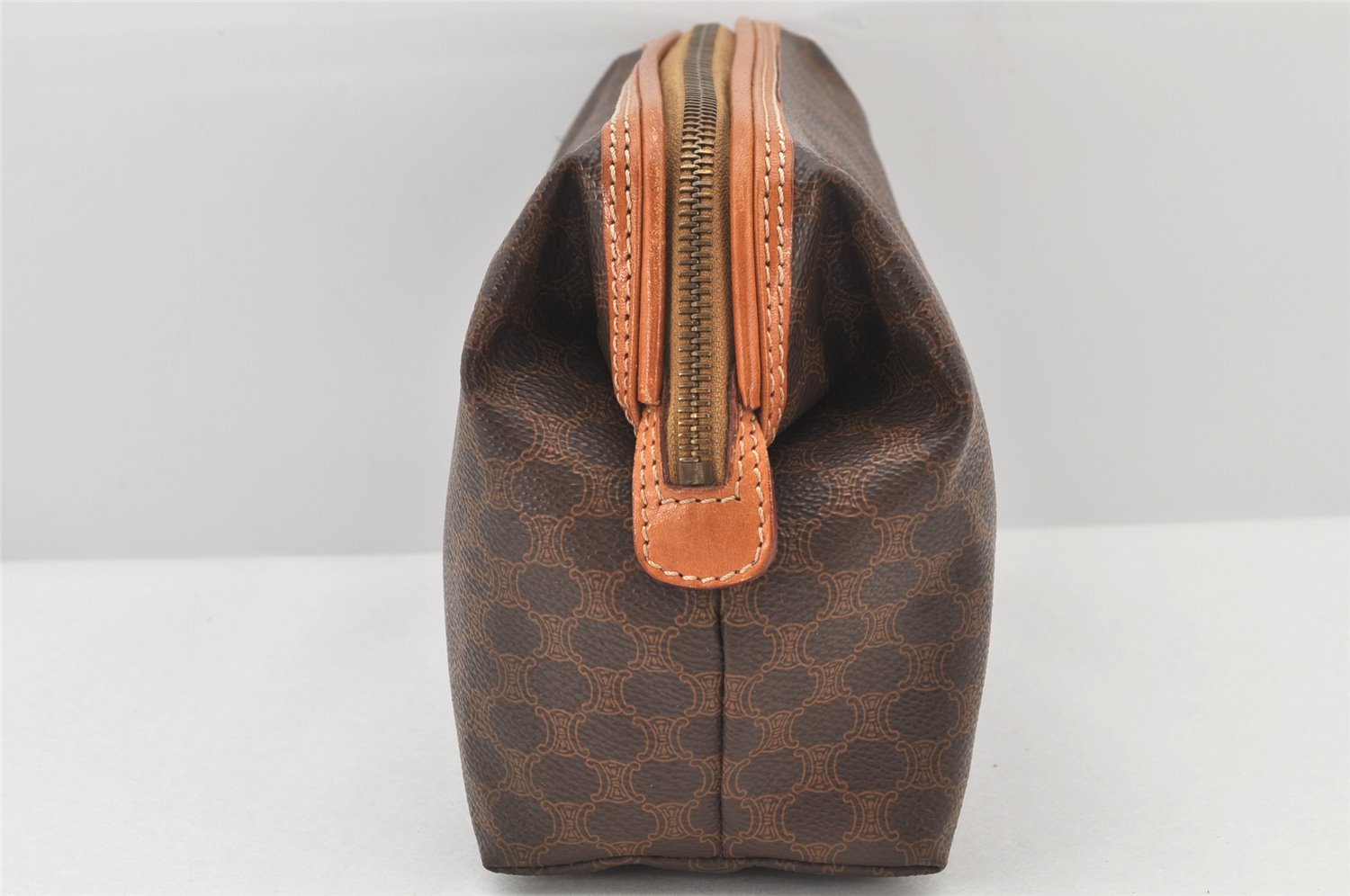 Authentic CELINE Macadam Blason Pattern Pouch Purse PVC Leather Brown 4137K