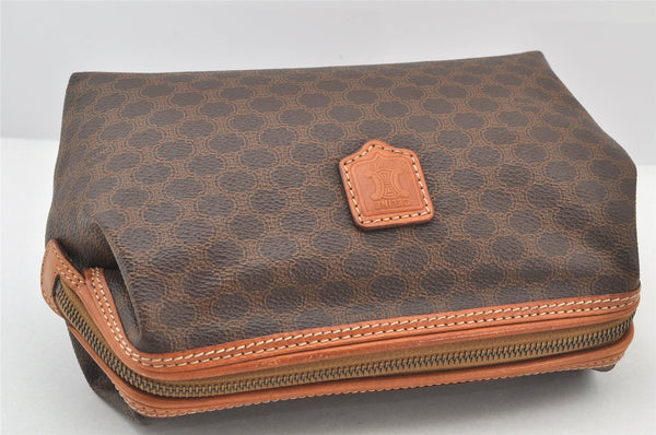 Authentic CELINE Macadam Blason Pattern Pouch Purse PVC Leather Brown 4137K