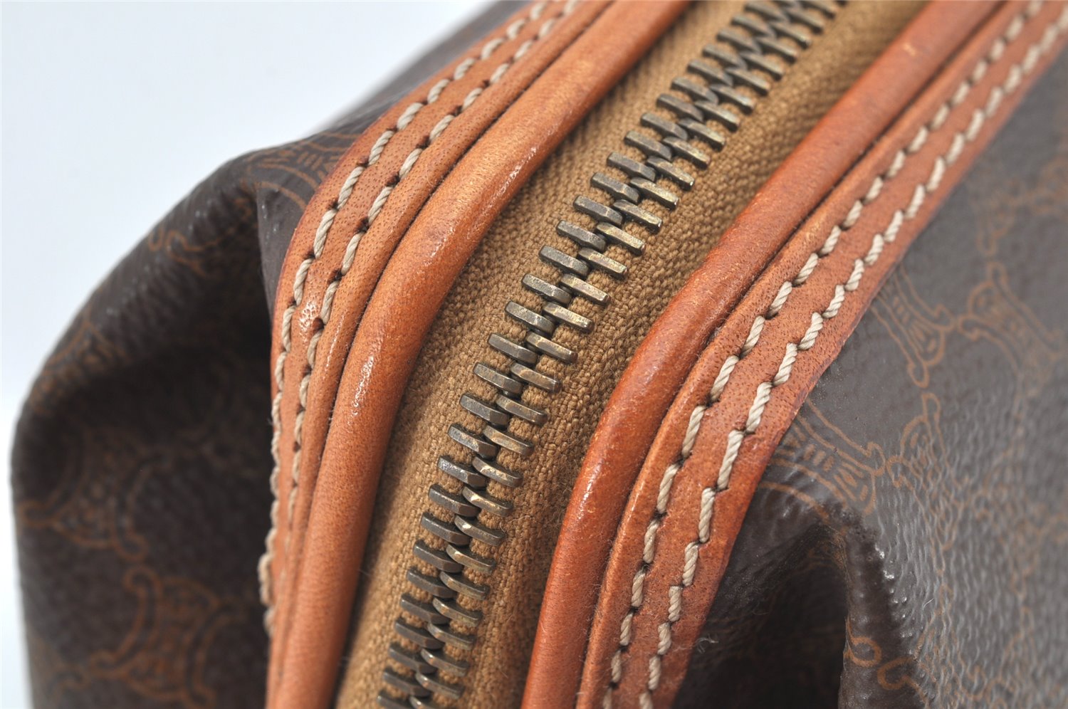 Authentic CELINE Macadam Blason Pattern Pouch Purse PVC Leather Brown 4137K