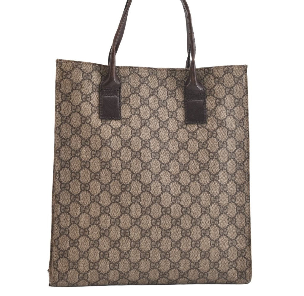 Authentic GUCCI Vintage Hand Tote Bag GG PVC Leather 91249 Brown 4139K