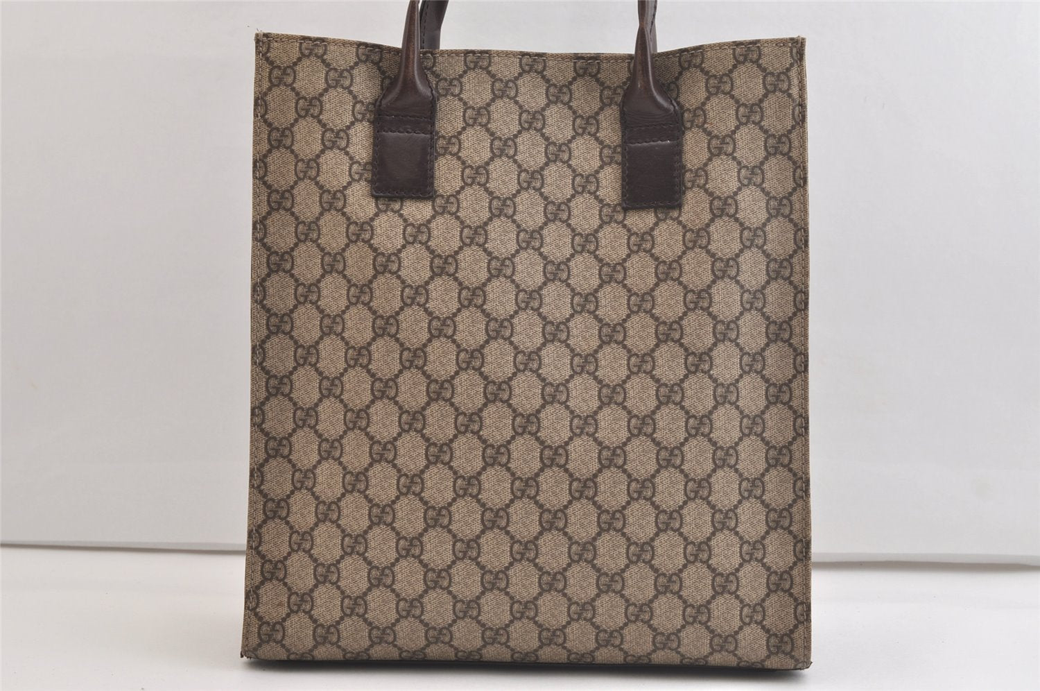 Authentic GUCCI Vintage Hand Tote Bag GG PVC Leather 91249 Brown 4139K