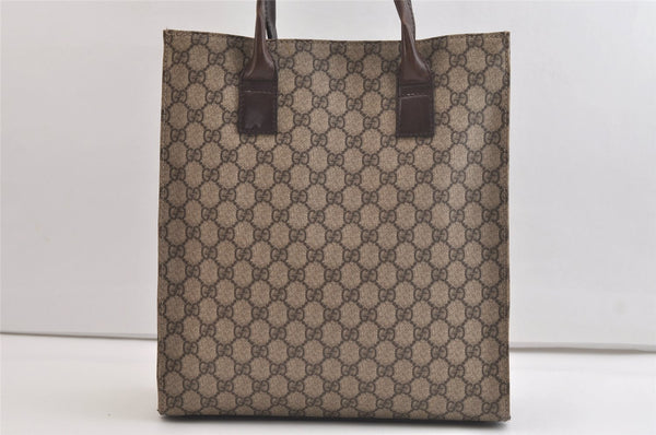 Authentic GUCCI Vintage Hand Tote Bag GG PVC Leather 91249 Brown 4139K