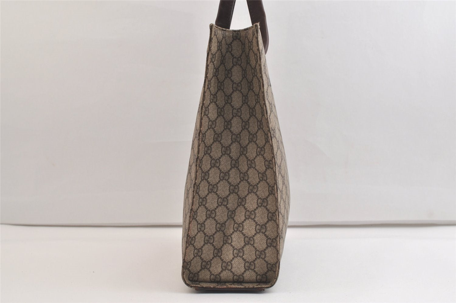 Authentic GUCCI Vintage Hand Tote Bag GG PVC Leather 91249 Brown 4139K