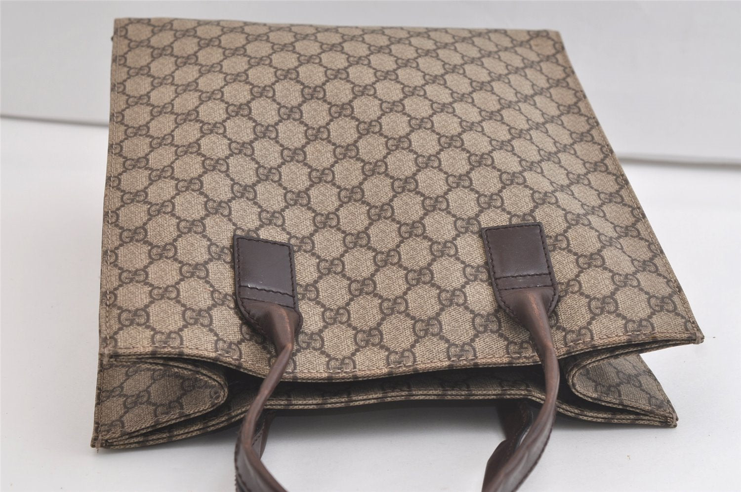 Authentic GUCCI Vintage Hand Tote Bag GG PVC Leather 91249 Brown 4139K