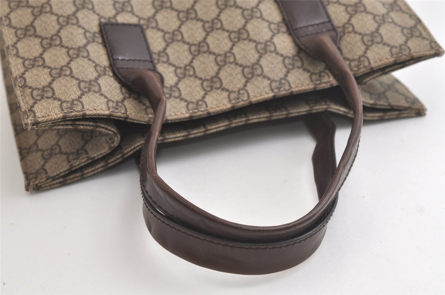 Authentic GUCCI Vintage Hand Tote Bag GG PVC Leather 91249 Brown 4139K